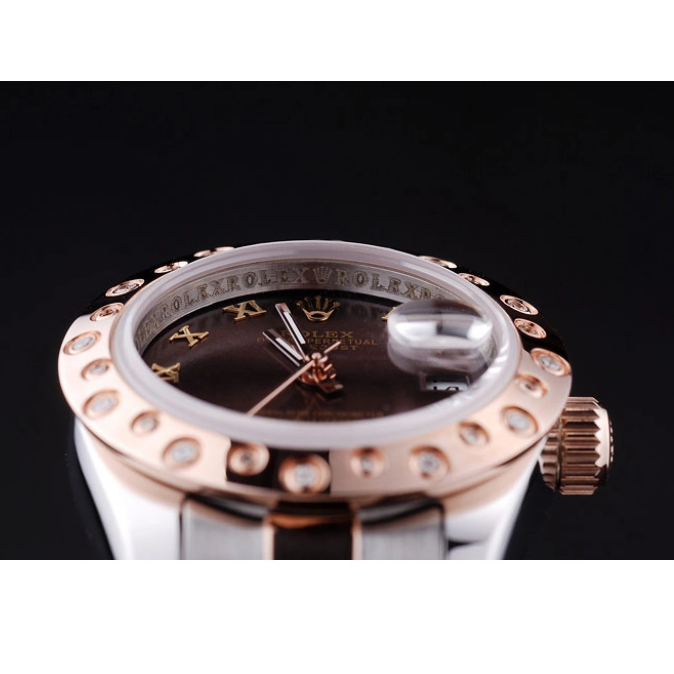 Aaa replica watch Brown Gold 7475 Diamonds Dial Rolex Bezel Datejust Rose Polished 0531